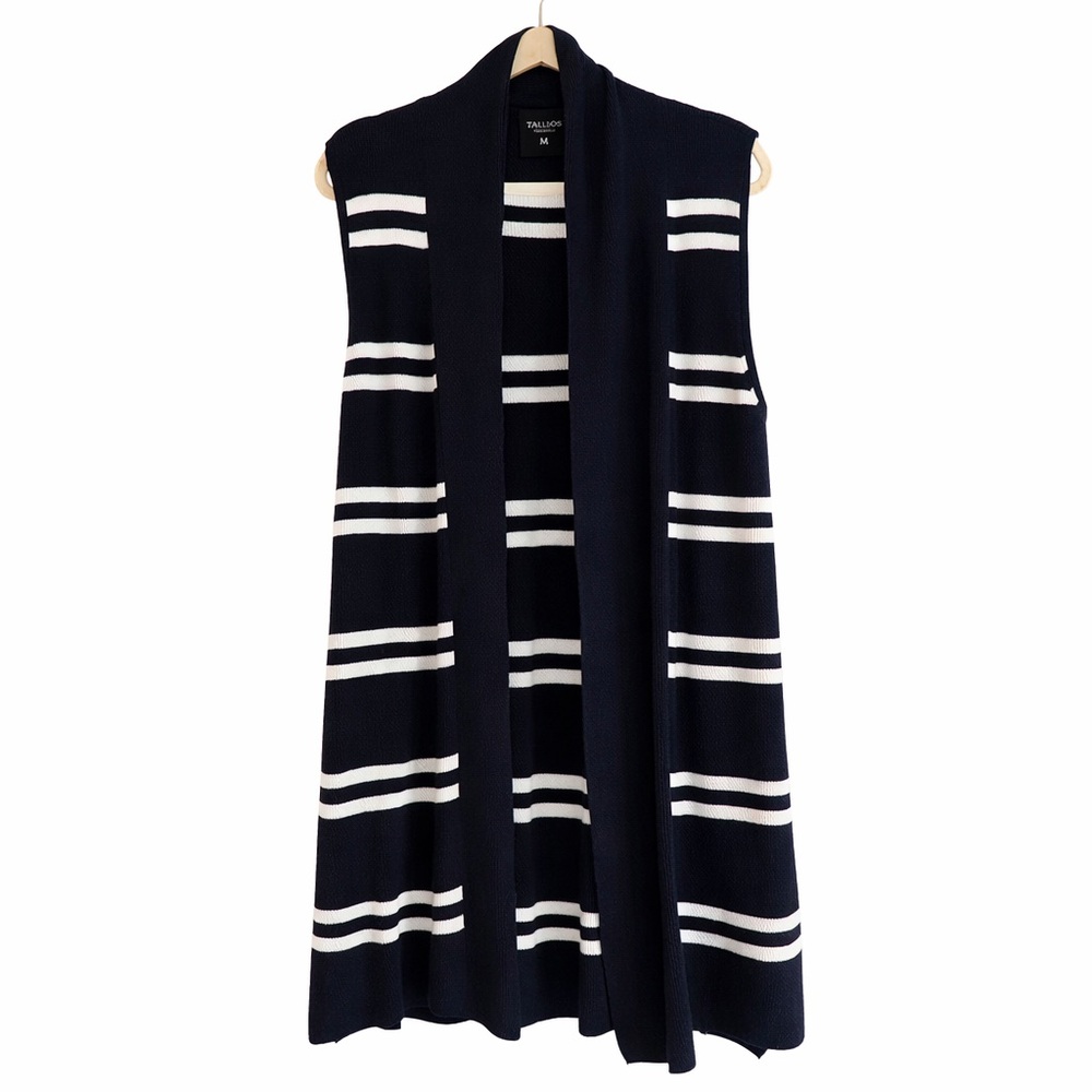 TALBOTS Navy White Stripe Long Sweater Vest Medium NWT